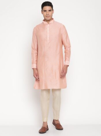 Peach Cotton Silk Kurts Set