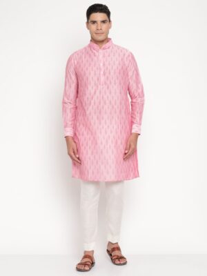 Men’s Pink Printed Cotton Kurta (only) by Designer Niharika Pandey – Festive & Wedding Ethnic Wear