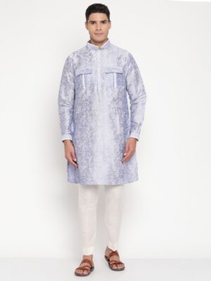 Men’s Light Blue Jacquard Kurta (only) by Designer Niharika Pandey – Elegant Festive & Wedding Ethnic Wear