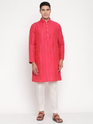 Men’s Rich Red Silk Kurta by Designer Niharika Pandey – Classic Festive & Wedding Ethnic Wear
