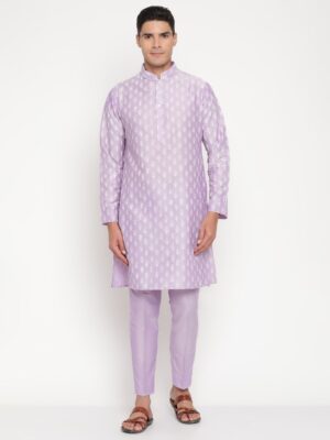 Men’s Lavender Silk Printed Kurta Pajama Set by Designer Niharika Pandey – Festive & Wedding Ethnic Wear