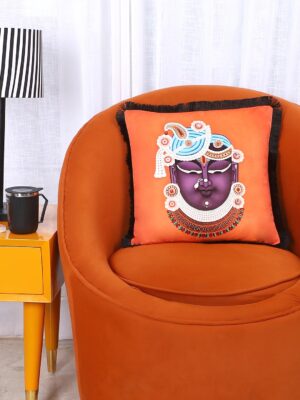 Yellow Muslin Premium Orange Decorative Throw Pillow Cushion Cover – Hand-Embroidered Velvet 16"x16" (40x40 cm) with Silk Fringes, Square Accent Pillowcase for Sofa, Couch, Chair & Bed (1 Pc)