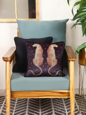 Yellow Muslin Elegant Leopard Theme Cushion Cover – Multicolor Animal Print with Black Premium Velvet Back, 16"x16" (40x40 cm) Decorative Throw Pillowcase for Sofa, Couch, Bed & Chair (1 Pc)