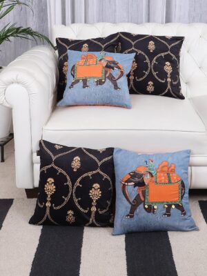 Yellow Muslin Premium Velvet Decorative Throw Pillow Cushion Covers – 5 pcs Set, Multi-Color Floral, 16"x16" (40x40 cm) Soft & Smooth Pillowcases for Couch, Sofa, Chair & Bed