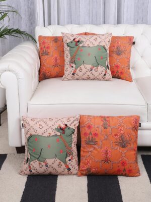 Yellow Muslin Premium Velvet Decorative Throw Pillow Cushion Covers 5 pcs Set - Multi Color Floral 16"x16" / 40x40 cm Soft & Smooth, Decorative Pillowcase for Couch, Sofa, Chair, Bed & Home