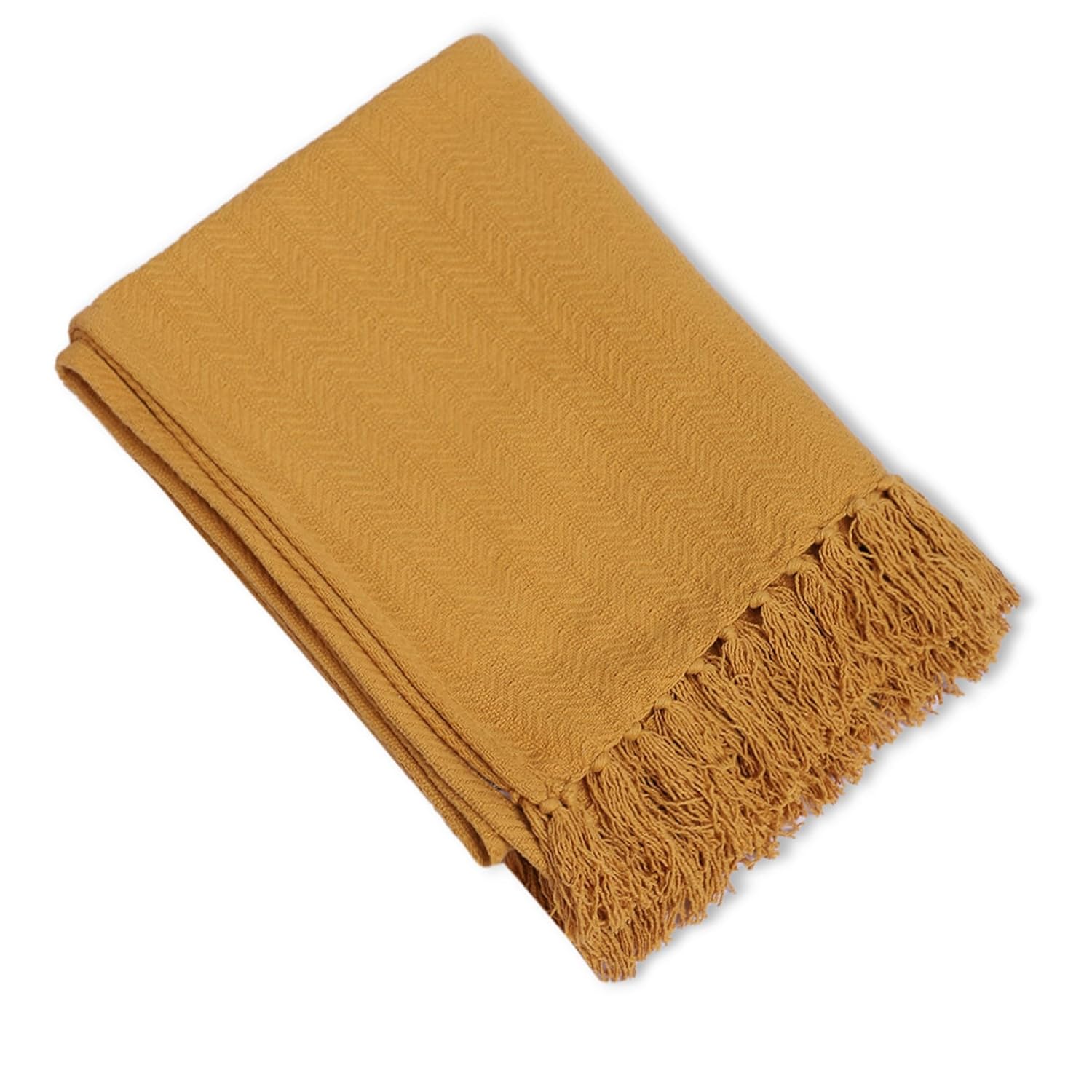 Mustard Yellow Herringbone Cotton Throw with Tassels | Designer Niharika Pandey | Yellow Muslin - Image 9