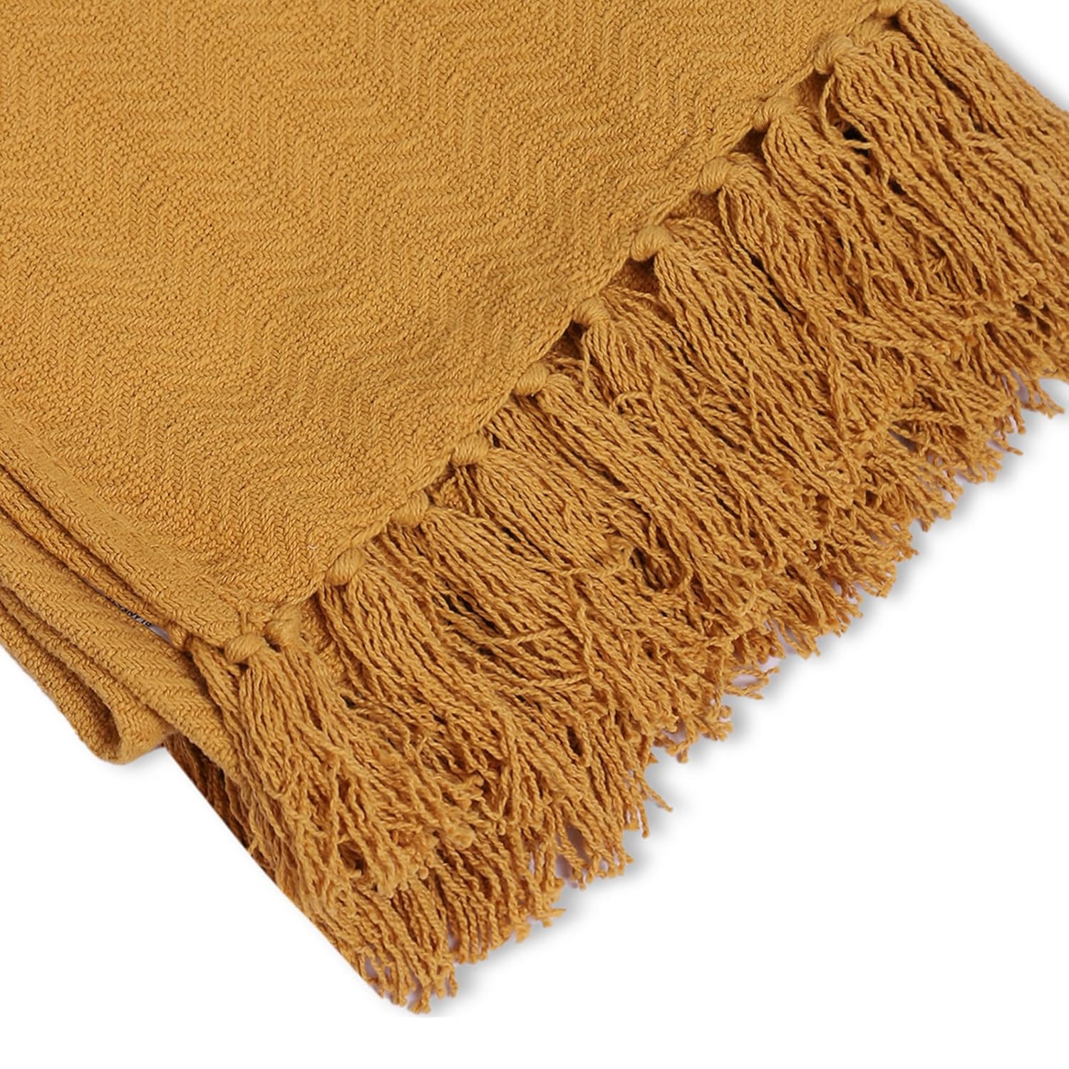 Mustard Yellow Herringbone Cotton Throw with Tassels | Designer Niharika Pandey | Yellow Muslin - Image 8