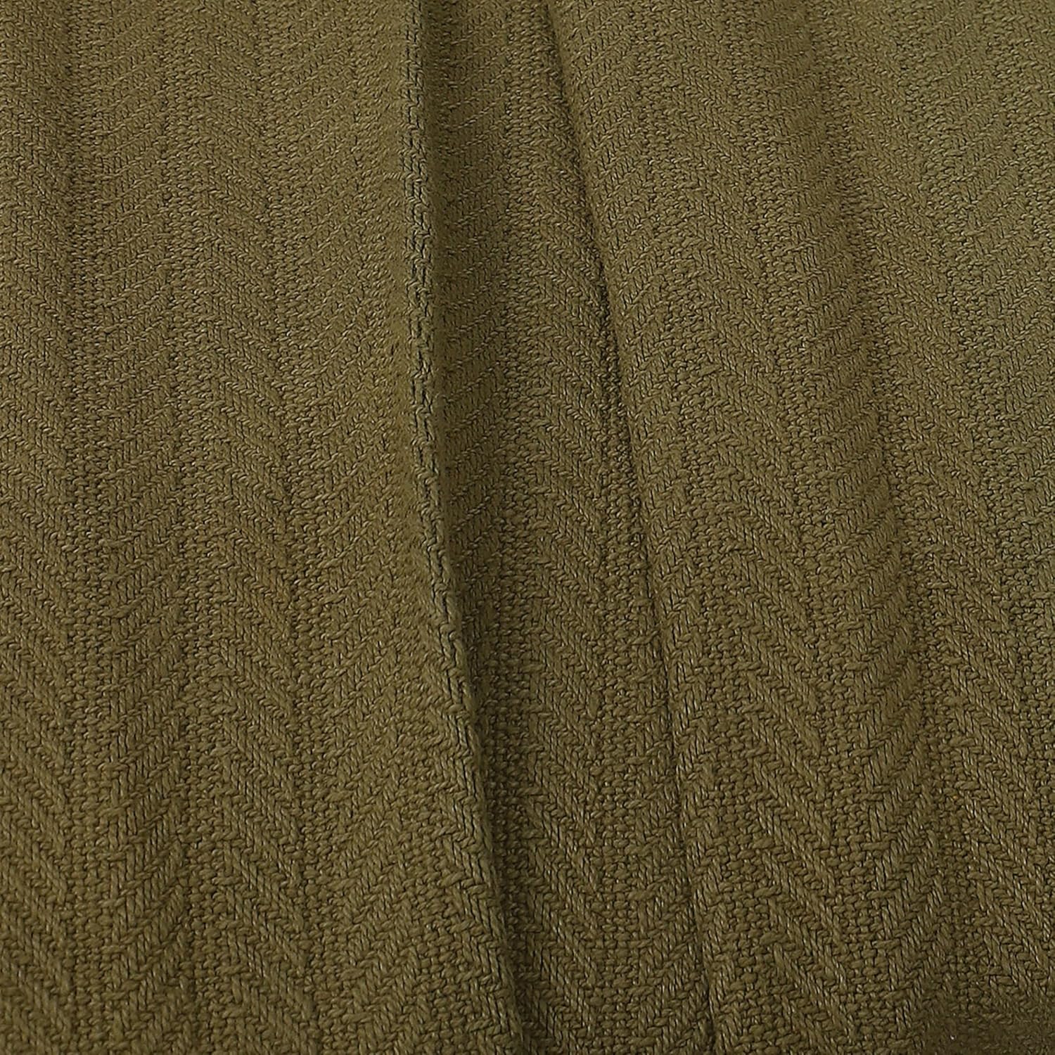 Olive Green Herringbone 130 x 180 cm Cotton Throw with Tassels | Designer Niharika Pandey | Yellow Muslin - Image 6