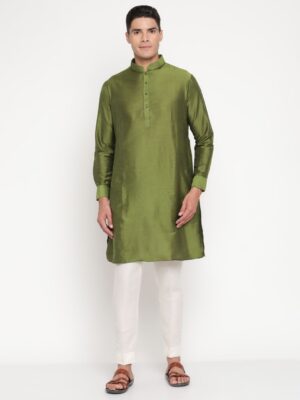 Men’s Olive Green Silk Blend Kurta – Designer Festive Ethnic Wear by Niharika Pandey