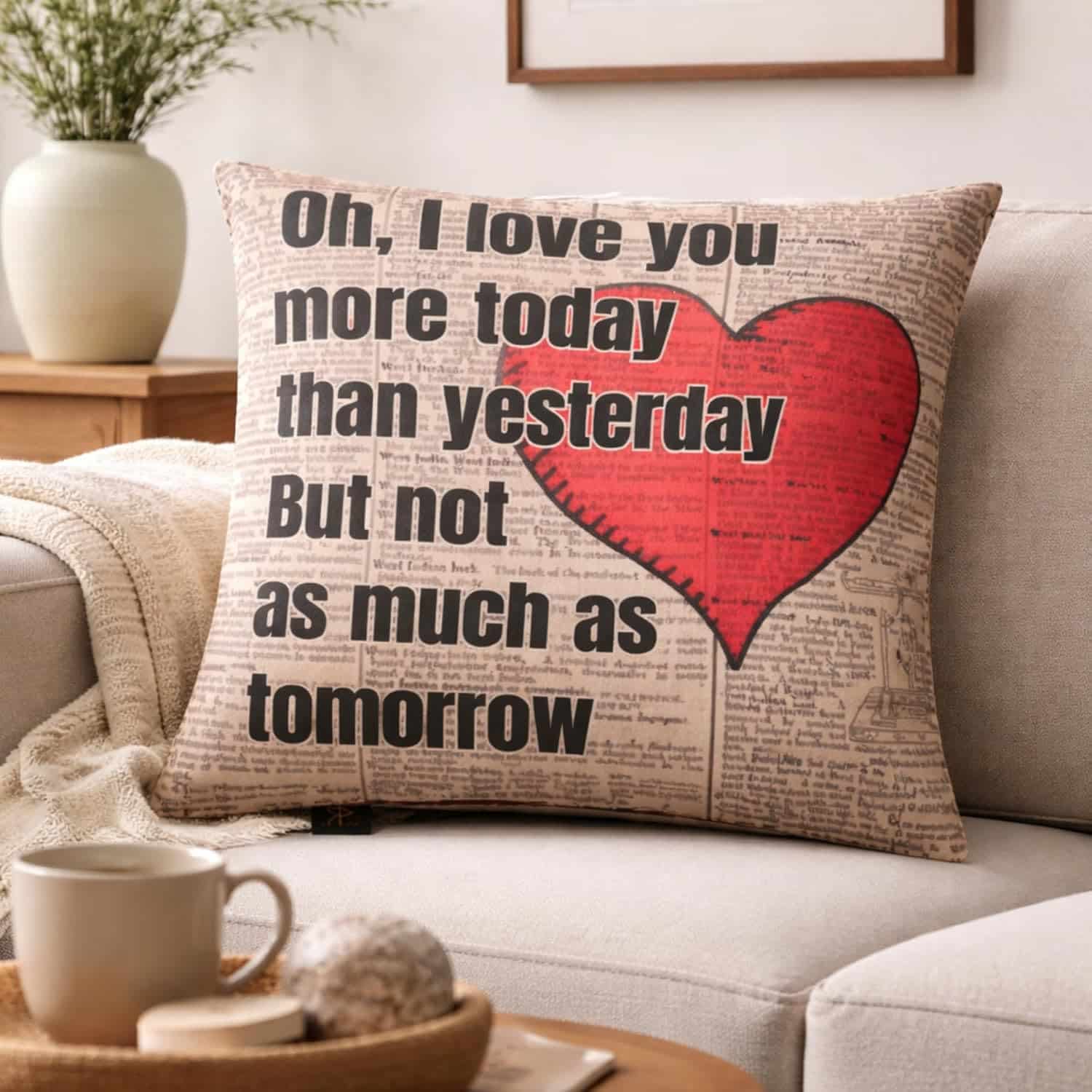 Valentine Gift for Girlfriend, Wife, Her Premium Velvet Cushion Cover – 16x16 Inch with Chocolates and Teddy Bear, Valentine Day Gift (Light Brown) (Paper Red & Beige) - Image 5