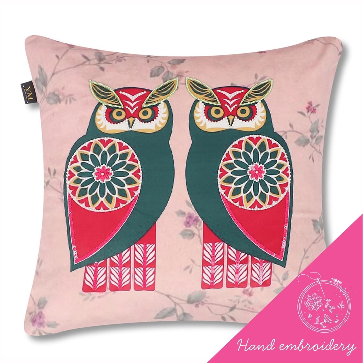 Velvet Cushion Covers Set of 5 – Owl Design Red Pink 16x16 Inch Decorative Pillowcases - Image 2