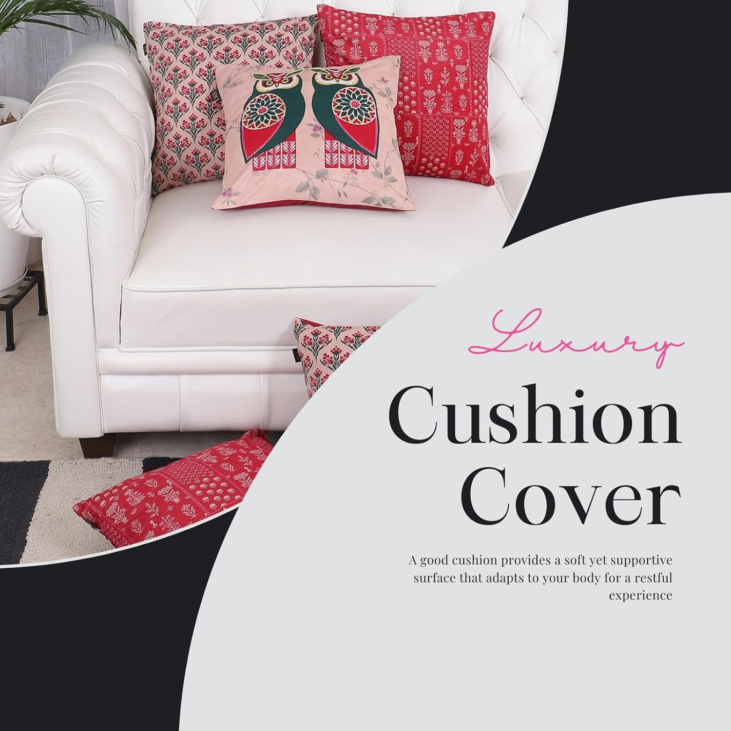 Velvet Cushion Covers Set of 5 – Owl Design Red Pink 16x16 Inch Decorative Pillowcases - Image 6