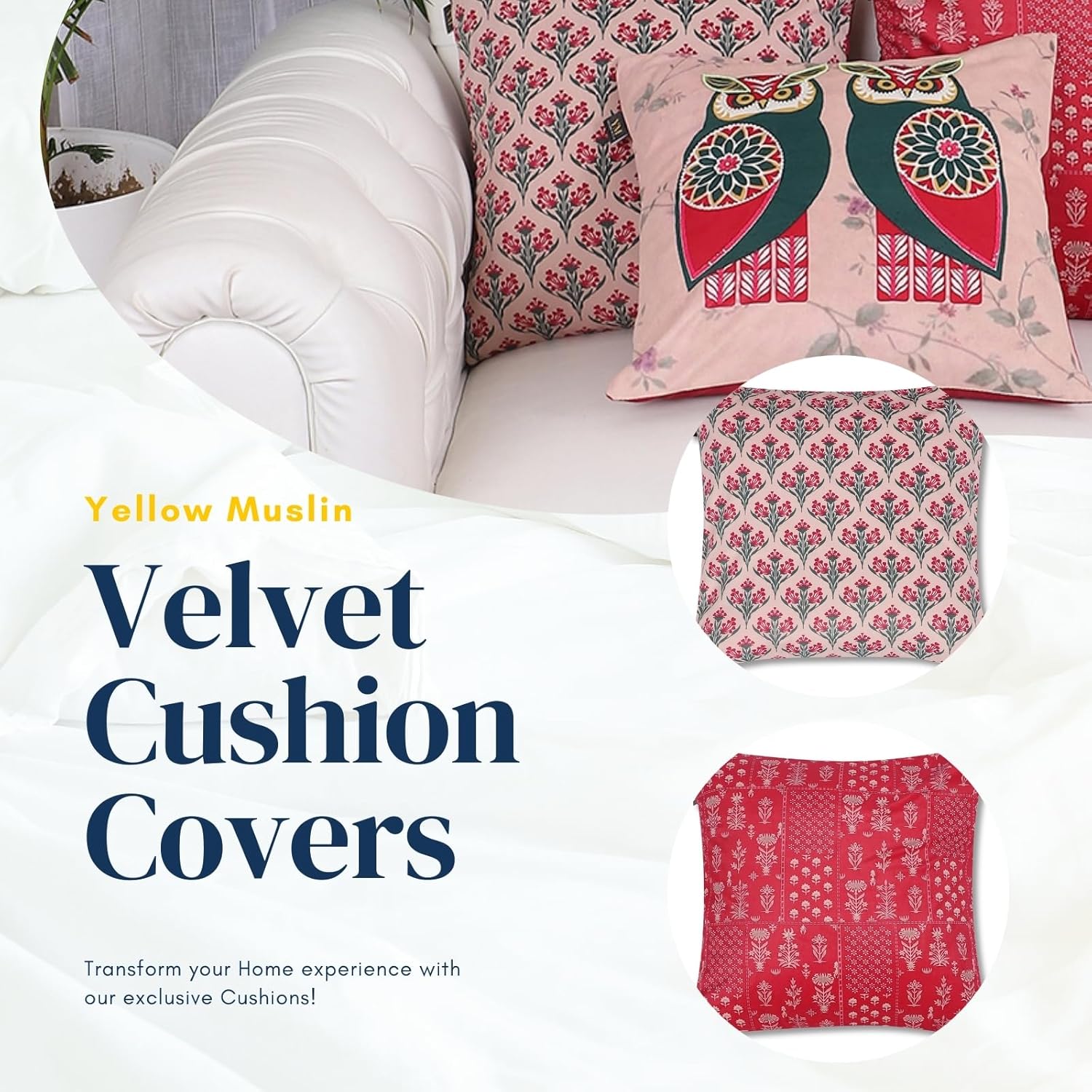 Velvet Cushion Covers Set of 5 – Owl Design Red Pink 16x16 Inch Decorative Pillowcases - Image 5